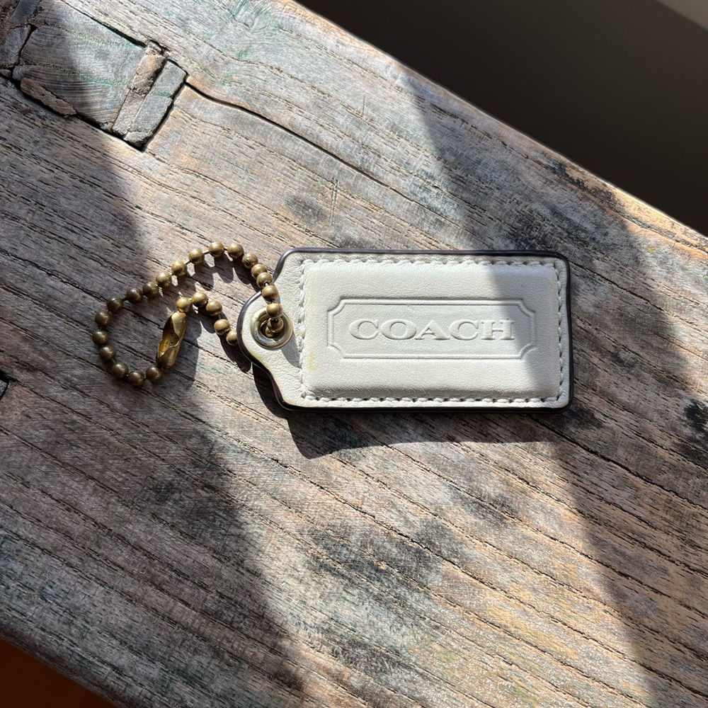 Coach White Leather Keychain Tag
